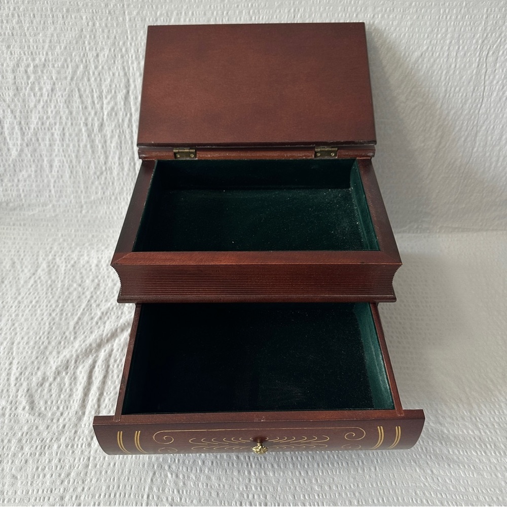 Vintage Stacked Books‎ Wooden Jewelry Box Velvet Lined Trinket Chest Drawers - Picture 3 of 9